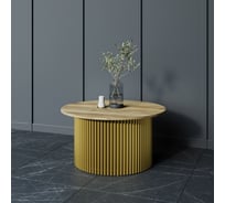 Круглый журнальный стол с металлическим подстольем GENGLASS 600х600 мм, TRUBIS Wood, золотое подстолье, столешница орех 80 см GGT-03-1-1-М-80