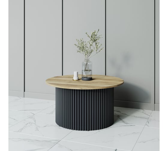 Круглый журнальный стол с металлическим подстольем GENGLASS 600х600 мм, TRUBIS Wood, чёрное подстолье, столешница орех 80 см GGT-03-2-1-М-80 1