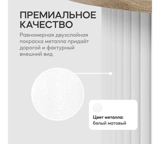 Круглый журнальный стол с металлическим подстольем GENGLASS 600х600 мм, TRUBIS Wood, белое подстолье, столешница орех 80 см GGT-03-3-1-М-80
