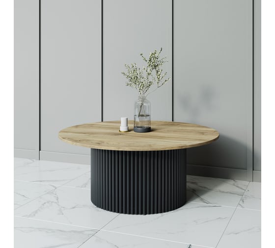Круглый журнальный стол с металлическим подстольем GENGLASS 600х600 мм, TRUBIS Wood, чёрное подстолье, столешница орех 100 см GGT-03-2-1-М-100 1