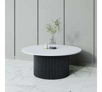 Круглый журнальный стол с металлическим подстольем GENGLASS 600х600 мм, TRUBIS Wood, чёрное подстолье и белая столешница 100 см GGT-03-2-3-М-100