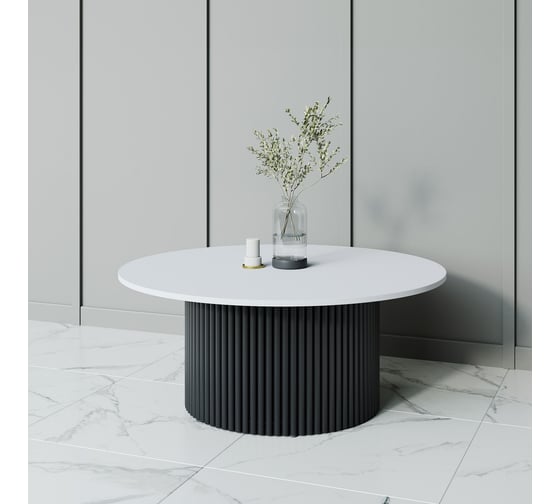 Круглый журнальный стол с металлическим подстольем GENGLASS 600х600 мм, TRUBIS Wood, чёрное подстолье и белая столешница 100 см GGT-03-2-3-М-100 1