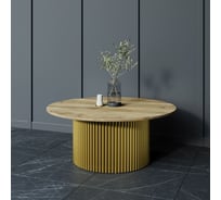 Круглый журнальный стол с металлическим подстольем GENGLASS 600х600 мм, TRUBIS Wood, золотое подстолье, столешница орех 100 см GGT-03-1-1-М-100