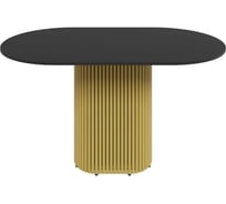 Овальный обеденный стол GENGLASS с золотым металлическим подстольем и чёрной столешницей TRUBIS Wood, 1400х800х750 мм GGT-03-1-2-O-14080
