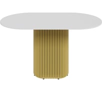 Овальный обеденный стол GENGLASS с золотым металлическим подстольем и белой столешницей TRUBIS Wood, 1400х800х750 мм GGT-03-1-3-O-14080