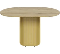 Овальный обеденный стол GENGLASS с золотым металлическим подстольем и столешницей орех TRUBIS Wood, 1400х800х750 мм GGT-03-1-1-O-14080