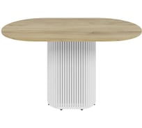 Овальный обеденный стол GENGLASS с белым металлическим подстольем и столешницей орех TRUBIS Wood, 1400х800х750 мм GGT-03-3-1-O-14080