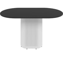 Овальный обеденный стол GENGLASS с белым металлическим подстольем и чёрной столешницей TRUBIS Wood, 1400х800х750 мм GGT-03-3-2-O-14080