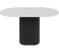 Овальный обеденный стол GENGLASS с чёрным металлическим подстольем и белой столешницей TRUBIS Wood, 1400х800х750 мм GGT-03-2-3-O-14080