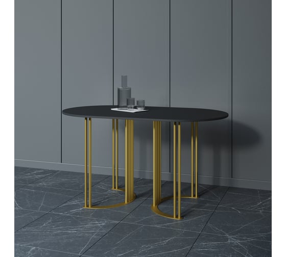 Овальный обеденный стол GENGLASS с золотым металлическим подстольем и чёрной столешницей VIOLUR, 1400х800х750 мм GGT-20-1-2-14080