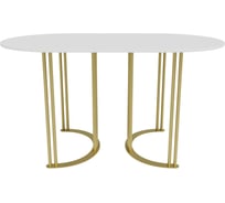 Овальный обеденный стол GENGLASS с золотым металлическим подстольем и белой столешницей VIOLUR, 1400х800х750 мм GGT-20-1-3-14080
