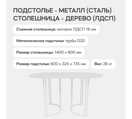 Овальный обеденный стол GENGLASS с белым металлическим подстольем и белой столешницей VIOLUR, 1400х800х750 мм GGT-20-3-3-14080