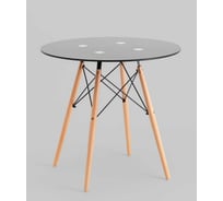 Стол для кухни обеденный круглый Стул Груп EAMES DSW NEW D80, стеклянный черный на деревянных ножках CHAD BLACK v.2