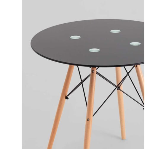 Стол для кухни обеденный круглый Стул Груп EAMES DSW NEW D80, стеклянный черный на деревянных ножках CHAD BLACK v.2
