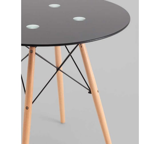 Стол для кухни обеденный круглый Стул Груп EAMES DSW NEW D80, стеклянный черный на деревянных ножках CHAD BLACK v.2