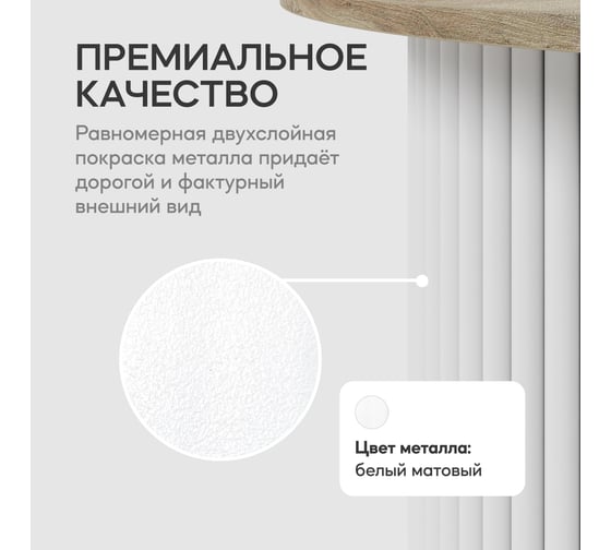 Круглый журнальный стол с металлическим подстольем GENGLASS 400х400 мм, TRUBIS Wood, белое подстолье, столешница орех 60 см GGT-03-3-1-S-60