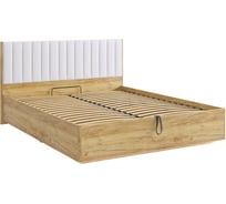 Двуспальная кровать Woodville Адам 160х200 см, с ПМ, дуб крафт золотой/белоснежная экокожа 576848