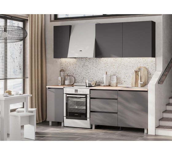 Кухня Woodville Сибити 1600 графит серый/дуб сонома 582746