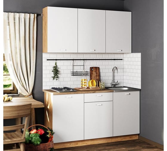 Кухня Woodville Занна 1.5 дуб крафт золотой/белый 608579