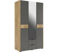 Шкаф Woodville Адам трехдверный, с зеркалом, дуб крафт золотой/графит 576857