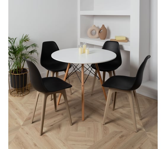 Стул DERSTUHL Plast Dark Beige Eames, черный, комплект 4 шт DSL044.510.4