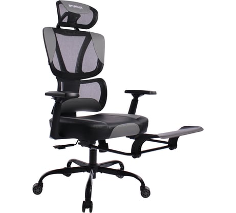 Кресло PREMIUM Venom GM-530, подножка, синхромеханизм, экокожа/сетка, черное/серое, BRABIX 532951