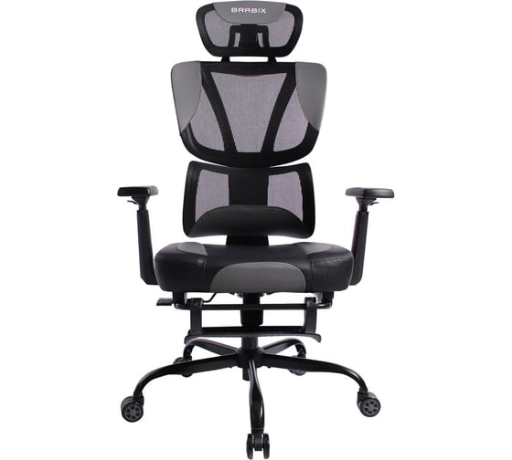 Кресло PREMIUM Venom GM-530, подножка, синхромеханизм, экокожа/сетка, черное/серое, BRABIX 532951