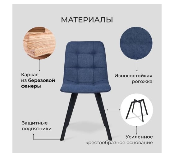 Комплект обеденных стульев Divan24 Трон лайт 2 синий 2 шт, рогожка для кухни, столовой, гостиной 77200004