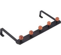 Вешалка на дверь Домарт на планке, 5 крючков, черный/орех 171150