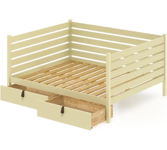 Двуспальная тахта Solarius из массива сосны с реечным основанием и высокими бортиками, 120x160 см (габариты 130x170), с двумя выкатными ящиками, цвет ванили tahta-spin120-160van-2yash 1