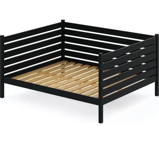 Двуспальная тахта Solarius из массива сосны с реечным основанием и высокими бортиками, 140x200 см (габариты 150x210), цвет антрацит tahta-spin140-200ser 1