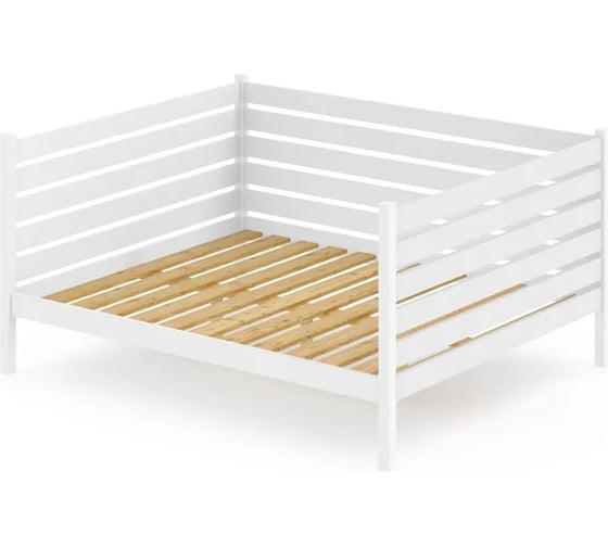 Двуспальная тахта Solarius из массива сосны с реечным основанием и высокими бортиками, 140x200 см (габариты 150x210), цвет белый tahta-spin140-200bel 1