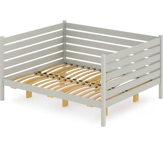 Двуспальная тахта Solarius из массива сосны с ортопедическим основанием и высокими бортиками, 140x190 см (габариты 150x200), цвет платины tahta-spin140-190plat-orto 1