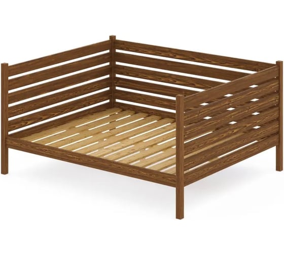 Двуспальная тахта Solarius из массива сосны с реечным основанием и высокими бортиками, 120x160 см (габариты 130x170), цвет темного дуба tahta-spin120-160temd 1