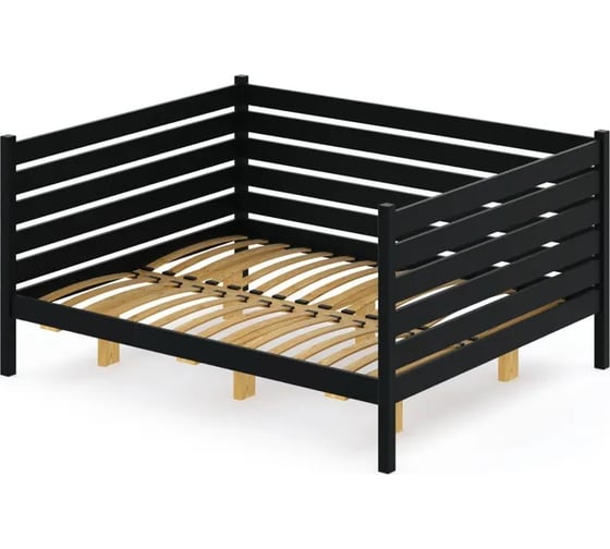 Двуспальная тахта Solarius из массива сосны с ортопедическим основанием и высокими бортиками, 140x170 см (габариты 150x180), цвет антрацит tahta-spin140-170ser-orto 1