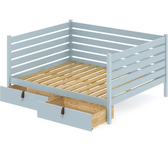 Двуспальная тахта Solarius из массива сосны с реечным основанием и высокими бортиками, 140x160 см (габариты 150x170), с двумя выкатными ящиками, цвет голубой tahta-spin140-160gol-2yash 1