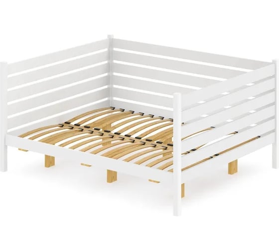 Двуспальная тахта Solarius из массива сосны с ортопедическим основанием и высокими бортиками, 120x190 см (габариты 130x200), цвет белый tahta-spin120-190bel-orto 1