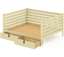 Тахта двуспальная Solarius из массива сосны со сплошным основанием и высокими бортиками, 180x180 см, габариты 190x190 см, с двумя выкатными ящиками, цвет ванили tahta-spin180-180van-full-2yash