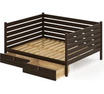 Двуспальная тахта Solarius из массива сосны с реечным основанием и высокими бортиками, 160x170 см (габариты 170x180), с двумя выкатными ящиками, цвет венге tahta-spin160-170ven-2yash