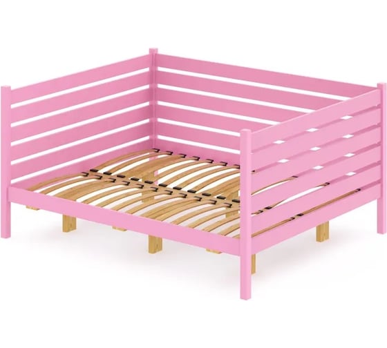 Двуспальная тахта Solarius из массива сосны с ортопедическим основанием и высокими бортиками, 140x170 см (габариты 150x180), цвет розовый tahta-spin140-170roz-orto 1