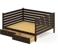 Тахта двуспальная Solarius из массива сосны со сплошным основанием и высокими бортиками, 140x200 см, габариты 150x210 см, с двумя выкатными ящиками, цвет венге tahta-spin140-200ven-full-2yash