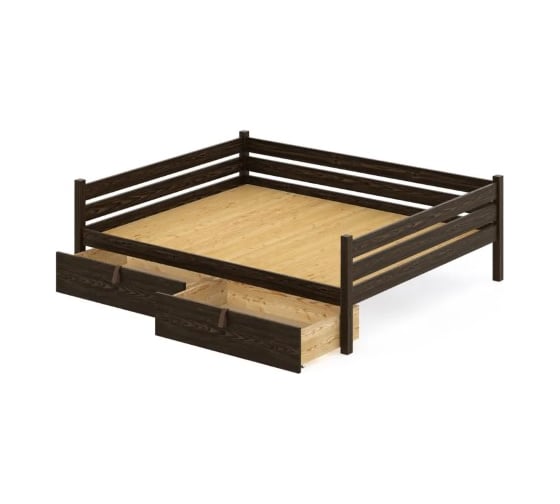 Тахта двуспальная Solarius из массива сосны со сплошным основанием, 120x170 см, габариты 130x180 см, с двумя выкатными ящиками, цвет венге tahta120-170ven-full-2yash 1