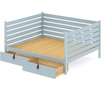 Тахта двуспальная Solarius из массива сосны со сплошным основанием и высокими бортиками, 160x190 см, габариты 170x200 см, с двумя выкатными ящиками, цвет голубой tahta-spin160-190gol-full-2yash