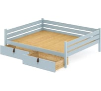 Тахта двуспальная Solarius из массива сосны со сплошным основанием, 180x180 см, габариты 190x190 см, с двумя выкатными ящиками, цвет голубой tahta180-180gol-full-2yash