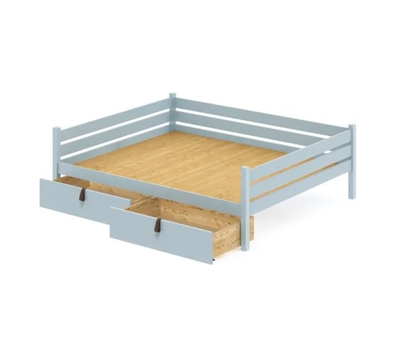 Тахта двуспальная Solarius из массива сосны со сплошным основанием, 140x160 см, габариты 150x170 см, с двумя выкатными ящиками, цвет голубой tahta140-160gol-full-2yash 1