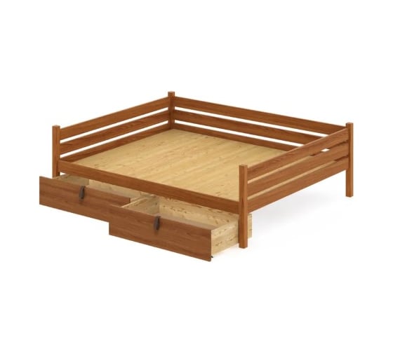 Тахта двуспальная Solarius из массива сосны со сплошным основанием, 160x180 см, габариты 170x190 см, с двумя выкатными ящиками, цвет ольхи tahta160-180olha-full-2yash 1