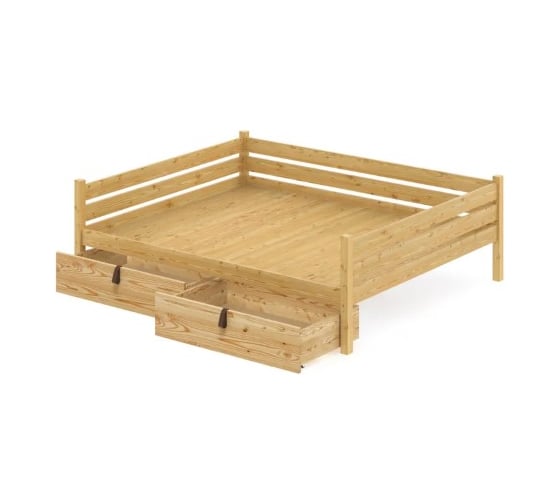 Тахта двуспальная Solarius из массива сосны со сплошным основанием, 140x160 см, габариты 150x170 см, с двумя выкатными ящиками, без шлифовки и покраски tahta140-160net-full-2yash 1