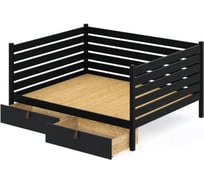 Тахта двуспальная Solarius из массива сосны со сплошным основанием и высокими бортиками, 140x170 см, габариты 150x180 см, с двумя выкатными ящиками, цвет антрацит tahta-spin140-170ser-full-2yash