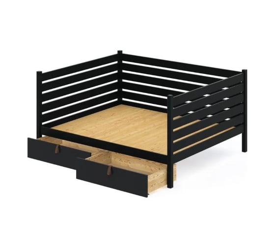 Тахта двуспальная Solarius из массива сосны со сплошным основанием и высокими бортиками, 160x170 см, габариты 170x180 см, с двумя выкатными ящиками, цвет антрацит tahta-spin160-170ser-full-2yash 1