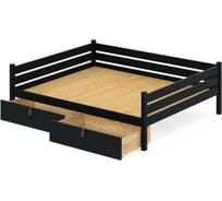 Тахта двуспальная Solarius из массива сосны со сплошным основанием, 120x200 см, габариты 130x210 см, с двумя выкатными ящиками, цвет антрацит tahta120-200ser-full-2yash